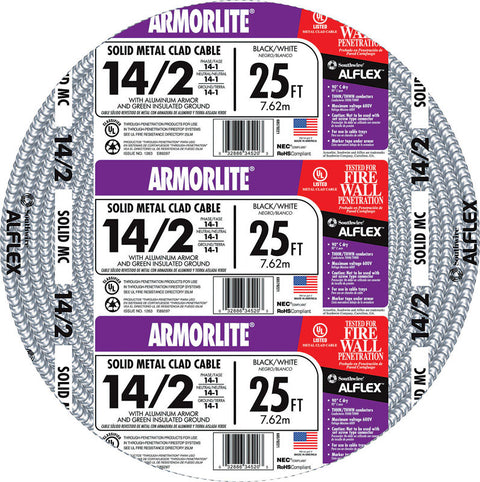 Southwire 25 ft. 14/2 Aluminum Armored MC Cable Black/White/Green
