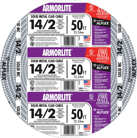 Armorlite Ruler Shell Oil Southwire Armorlite 50 ft. 14/2 Aluminum Armored MC Cable Black/White ...