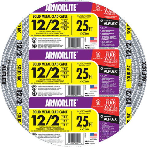 Southwire 25 ft. 12/2 Aluminum Armored MC Cable Black/White/Green