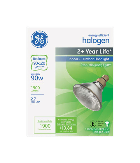 GE Halogen Light Bulb 90 watts 1900 lumens Floodlight PAR38 Medium Base (E26) White 1 pk