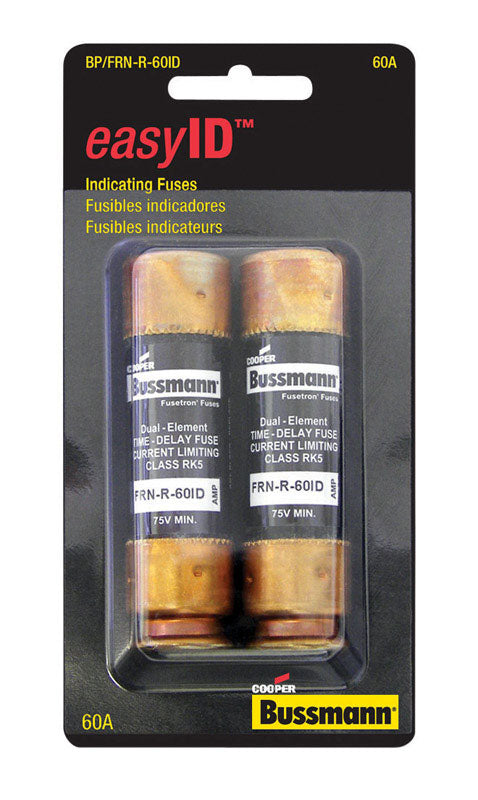 Bussmann Dual Element Time Delay Fuse 60 amps 250 volts 2 pk For AC Power Distribution System, Mot