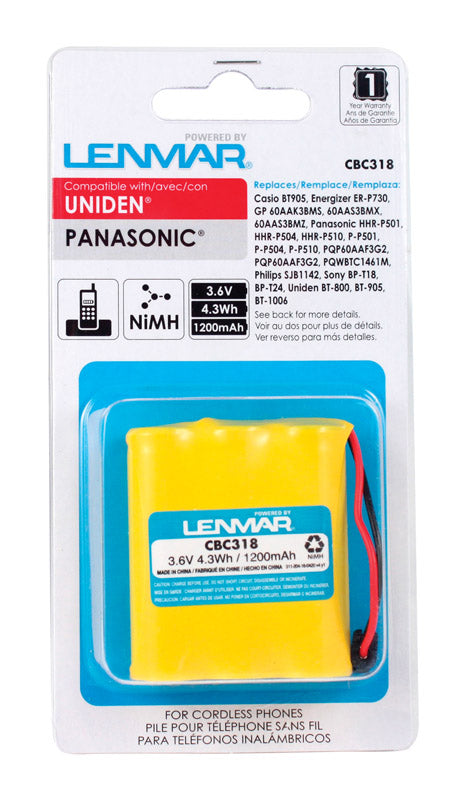 Lenmar 3.6 volts 1200 mAh NIMH Cordless Phone Battery 1 pk