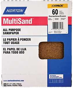 Norton Adalox 07660700152 Sanding Sheet, 11 in L, 9 in W, Coarse, 60 Grit, Aluminum Oxide Abrasive, Paper Backing, Pack of 250