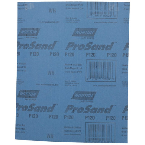 Norton ProSand 07660768161 Sanding Sheet, 11 in L, 9 in W, Medium, 120 Grit, Aluminum Oxide Abrasive, Paper Backing
