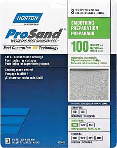 Norton ProSand 07660768162 Sanding Sheet, 11 in L, 9 in W, Medium, 100 Grit, Aluminum Oxide Abrasive, Paper Backing