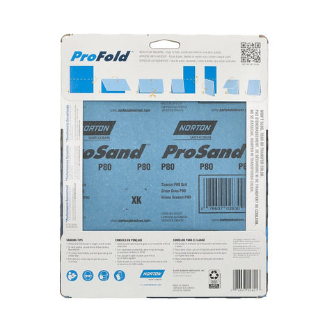 Norton ProSand 07660768163 Sanding Sheet, 11 in L, 9 in W, Coarse, 80 Grit, Aluminum Oxide Abrasive, Paper Backing