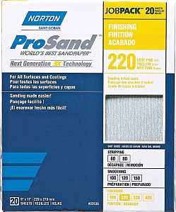 Norton ProSand 07660768167 Sanding Sheet, 11 in L, 9 in W, Very Fine, 220 Grit, Aluminum Oxide Abrasive, Paper Backing