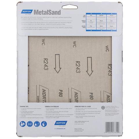 Norton MetalSand 07660747855 Sanding Sheet, 11 in L, 9 in W, Emery Abrasive, Cloth Backing