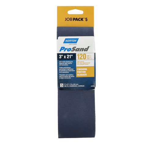 Norton 07660749262 Sanding Belt, 3 in W, 21 in L, 120 Grit, Very Fine, Zirconia Aluminum Abrasive