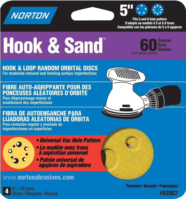 Norton 02007 Sanding Disc, 5 in Dia, Coated, P60 Grit, Coarse, Aluminu ...