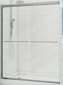Maax Aura 135663-900-084 Sliding Shower Door, Chrome Frame, Clear Glass, Tempered Glass, Semi Frame, 2-Panel, Glass