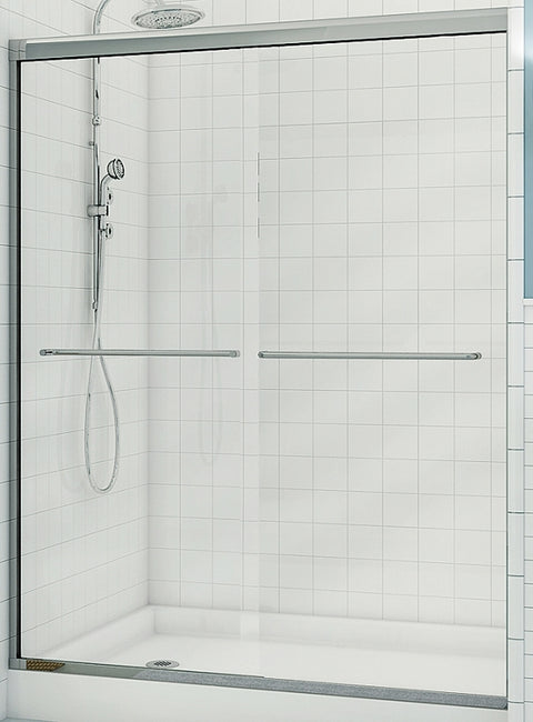 Maax Aura 135665-900-084000 Shower Door, Chrome Frame, Clear Glass, Tempered Glass, Semi Frame, 2-Panel, Glass