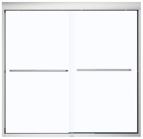 Maax Aura 135661-900-084000 Bathtub Door, Chrome Frame, Semi Frame, Clear Glass, Bypass/Sliding Door, 1/4 in Glass