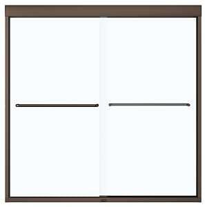 Maax Aura 135661-900-172 Bathtub Door, Dark Bronze Frame, Semi Frame, Clear Glass, Bypass/Sliding Door, 1/4 in Glass