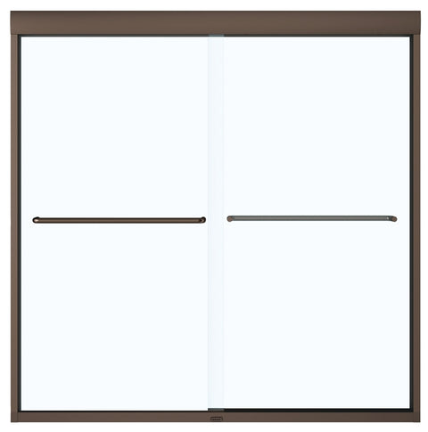 Maax Aura 135661-900-172 Bathtub Door, Dark Bronze Frame, Semi Frame, Clear Glass, Bypass/Sliding Door, 1/4 in Glass