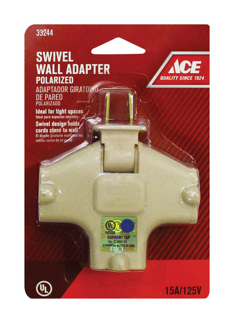 Ace Polarized Swivel Outlet Adapter Ivory 15 amps 125 volts 1 pk