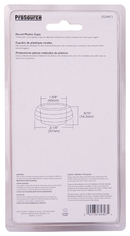 ProSource FE-50800-PS Furniture Glide, Plastic, Clear, Clear, 2-1/4 x 2-1/4 x 9/16 in Dimensions