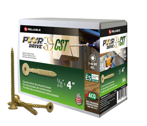 PWR DRIVE FTC17GO5164L General Construction Structural Screw, 5/16 in Thread, 4 in L, Coarse Thread, Flat with Nibs Head