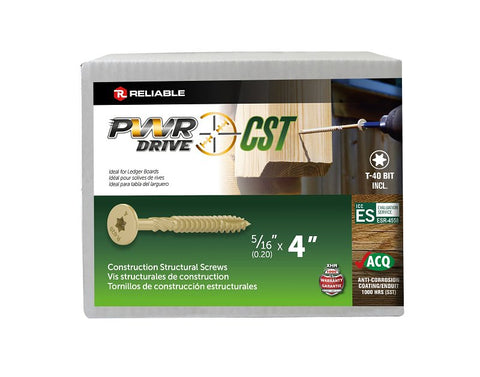 PWR DRIVE FTC17GO5164L General Construction Structural Screw, 5/16 in Thread, 4 in L, Coarse Thread, Flat with Nibs Head