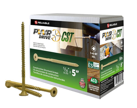 PWR DRIVE FTC17GO5165L General Construction Structural Screw, 5/16 in Thread, 5 in L, Coarse Thread, Flat with Nibs Head