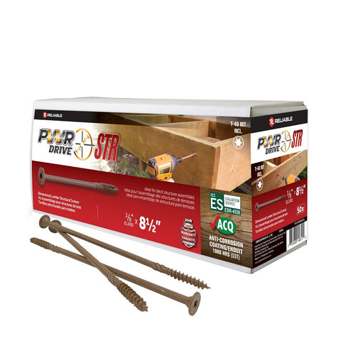 PWR DRIVE FTC17BR38812L Deck Screw, 3/8 in Thread, 8-1/2 in L, Coarse Thread, Flat with Nibs Head, Star Drive, Steel
