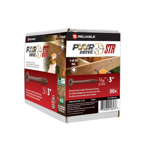 PWR DRIVE FTC17BR5163L Deck Screw, 5/16 in Thread, 3 in L, Coarse Thread, Flat with Nibs Head, Star Drive, Type 17 Point