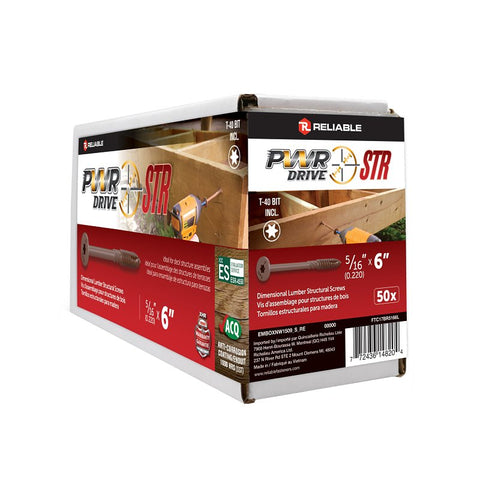PWR DRIVE FTC17BR5166L Deck Screw, 5/16 in Thread, 6 in L, Coarse Thread, Flat with Nibs Head, Star Drive, Type 17 Point