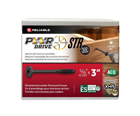 PWR DRIVE FTC17BK5163L Deck Screw, 5/16 in Thread, 3 in L, Coarse Thread, Flat with Nibs Head, Star Drive, Type 17 Point