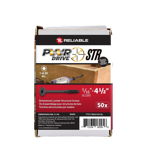 PWR DRIVE FTC17BK516412L Deck Screw, 5/16 in Thread, 4-1/2 in L, Coarse Thread, Flat with Nibs Head, Star Drive, Steel