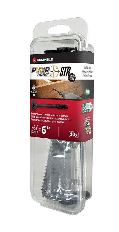 PWR DRIVE FTC17BK5166MR Deck Screw, 5/16 in Thread, 6 in L, Coarse Thread, Flat with Nibs Head, Star Drive, Steel, 10 PK