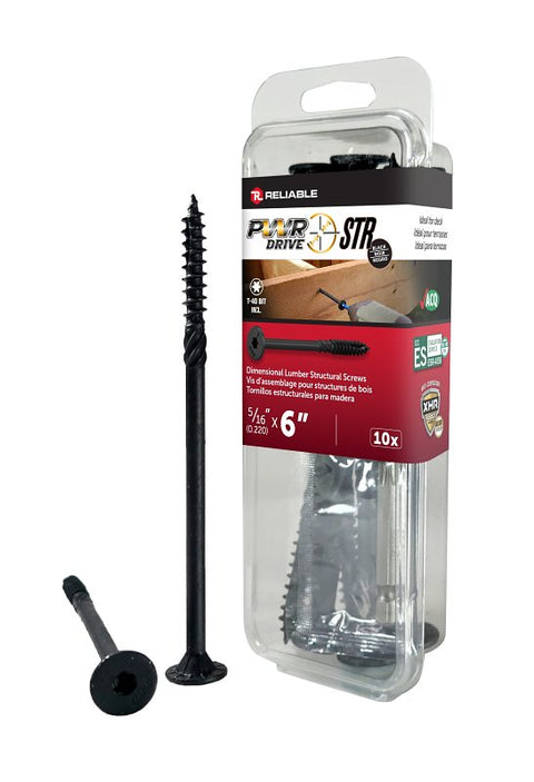 PWR DRIVE FTC17BK5166MR Deck Screw, 5/16 in Thread, 6 in L, Coarse Thread, Flat with Nibs Head, Star Drive, Steel, 10 PK