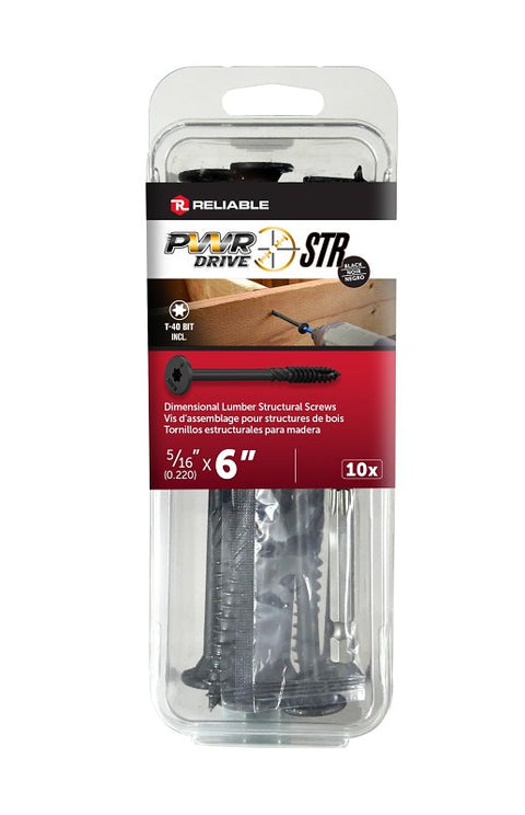 PWR DRIVE FTC17BK5166MR Deck Screw, 5/16 in Thread, 6 in L, Coarse Thread, Flat with Nibs Head, Star Drive, Steel, 10 PK