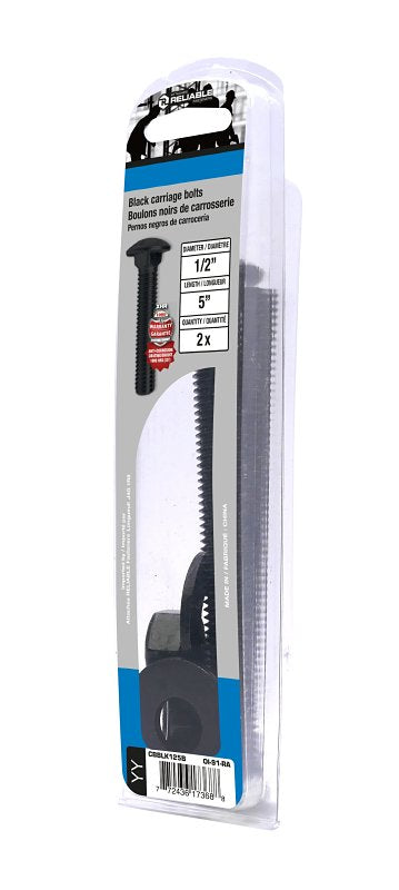 Reliable CBBLK125B Carriage Bolt, 1/2-13 Thread, Coarse, Full Thread, 5 in OAL, Steel, Rustproof, A Grade