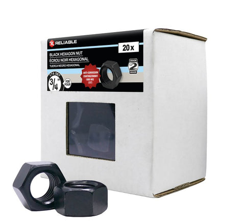 Reliable FHNCBLK34L Hex Nut, Coarse Thread, 3/4-10 Thread, Steel, ACQ Black Epoxy, 2 Grade