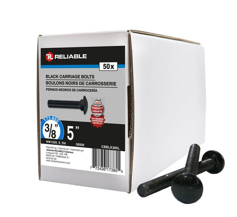 Reliable CBBLK385L Carriage Bolt, 3/8-16 Thread, Coarse, Full Thread, 5 in OAL, Steel, Rustproof, A Grade