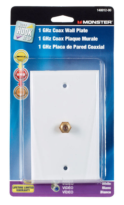 Monster Cable Just Hook It Up 1 gang White Polypropylene Coaxial Wall Plate 1 pk