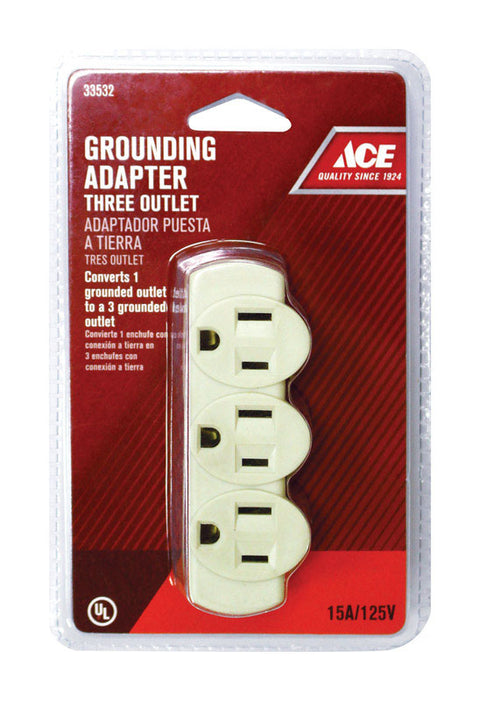 Ace Grounded Triple Outlet Adapter Ivory 15 amps 125 volts 1 pk