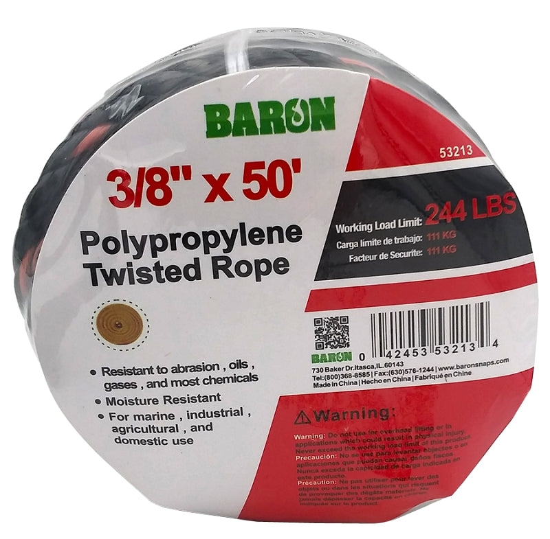 Lumber Jack Ropes Baron 53213 Truck Rope, 3/8 in Dia, 50 ft L, 244 lb Working Load, Poly ...