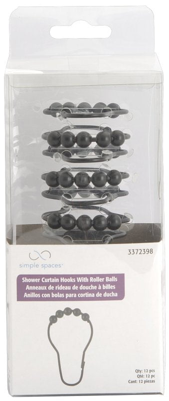 Simple Spaces SD-BH-BK Roller Ball Shower Curtain Hook Set, Steel, Matte, 1-1/2 in W, 2-7/8 in H