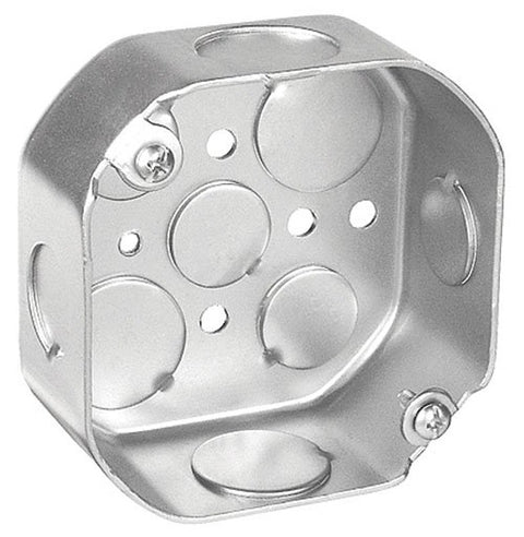 Southwire 54151-S-UPC Octagon Box, 4 in OAW, 1-1/2 in OAD, 9-Knockout, Steel Housing Material, Silver, Galvanized