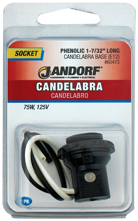 Jandorf 60473 Lamp Socket, 125 V, 75 W, Phenolic Housing Material, Black
