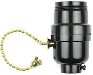 Jandorf 60534 Pull Chain Lamp Socket, 250 V, 250 W, Phenolic Housing Material, Black