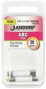 Jandorf 60609 Fast Acting Fuse, 20 A, 250 V, 400 A, 1000 A, 10 kA Interrupt, Ceramic Body