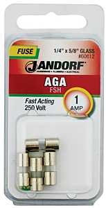 Jandorf 60612 Fast Acting Fuse, 0.11 Ohm, 1 A, 250 V, 35 A, 10 kA Interrupt, Glass Body, 5/8 in Length