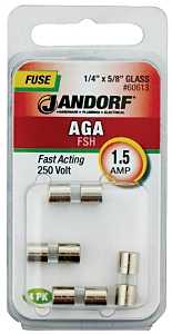 Jandorf 60613 Fast Acting Fuse, 0.07 Ohm, 1.5 A, 250 V, 100 A, 10 kA Interrupt, Glass Body