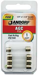 Jandorf 60626 Fast Acting Fuse, 0.19 Ohm, 1 A, 250 V, 35 A, 10 kA Interrupt, Glass Body