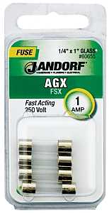 Jandorf 60655 Fast Acting Fuse, 0.11 Ohm, 1 A, 250 V, 35 A, 10 kA Interrupt, Glass Body, 1 in Length