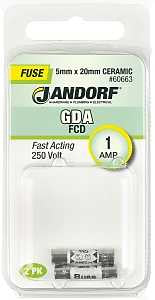 Jandorf 60663 Fast Acting Fuse, 1 A, 250 V, 1500 A Interrupt, Ceramic Body