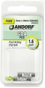 Jandorf 60665 Fast Acting Fuse, 1.6 A, 250 V, 1500 A Interrupt, Ceramic Body