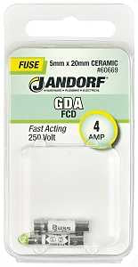 Jandorf 60669 Fast Acting Fuse, 4 A, 250 V, 1500 A Interrupt, Ceramic Body